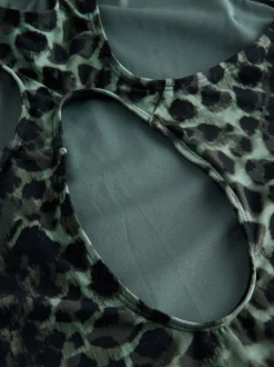 Imprimé léopard vert/noir - Maillot de bain d’époque Col Montant