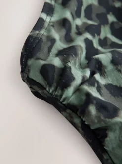 Imprimé léopard vert/noir - Maillot de bain d’époque Col Montant