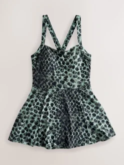 Imprimé léopard vert/noir - Robe de bain à jupes avec contrôle du ventre