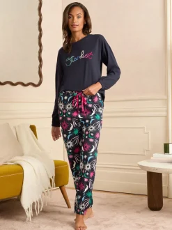 Imprimé lune et étoile bleu marine - Love & Roses Ensemble de pyjama à manches longues en jersey