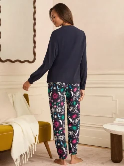 Imprimé lune et étoile bleu marine - Love & Roses Ensemble de pyjama à manches longues en jersey