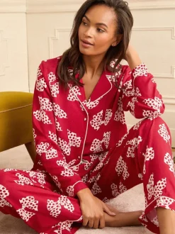 Imprimé nœud rouge et blanc - Ensemble pyjama Love & Roses à boutons
