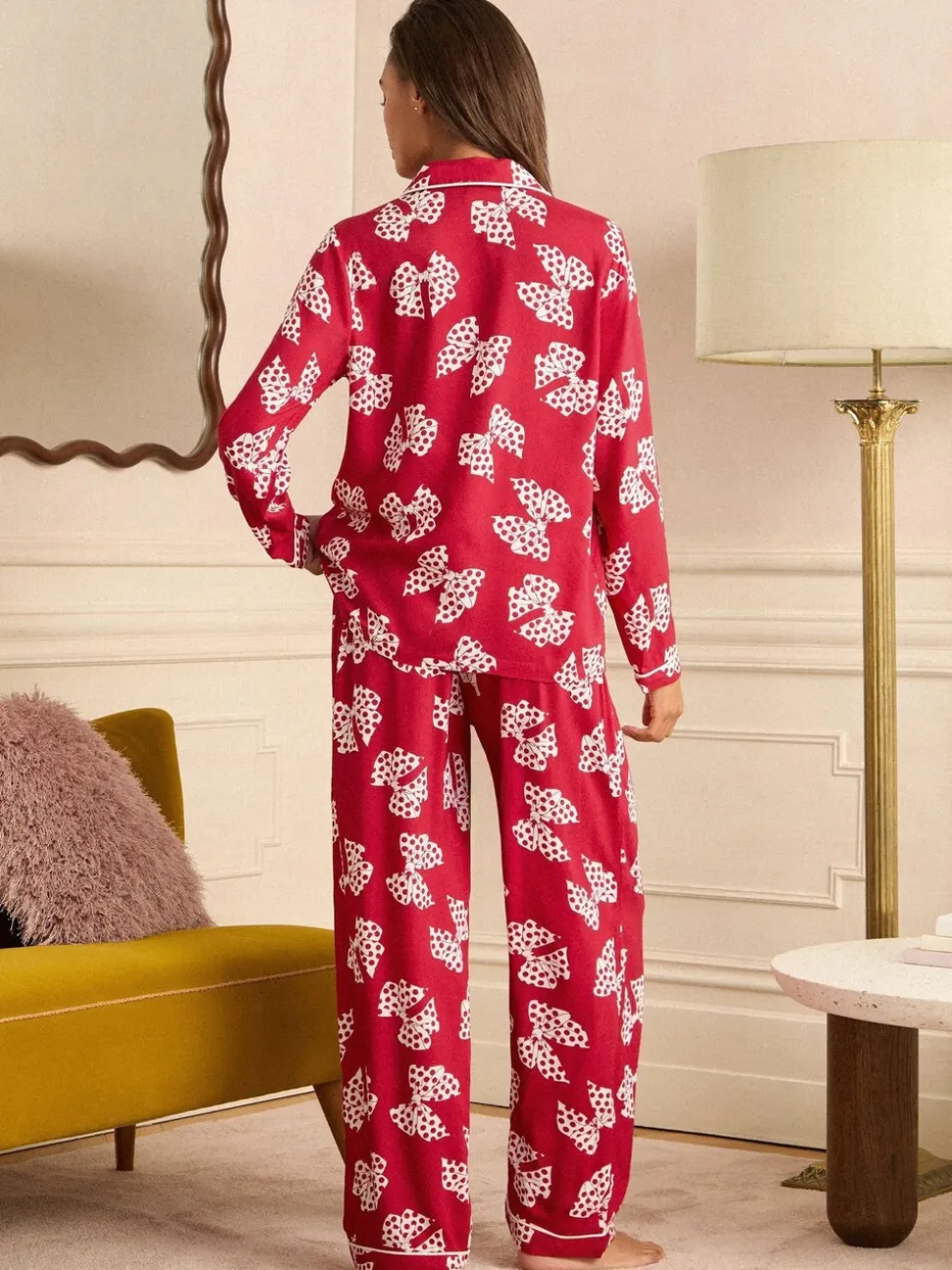 Imprimé nœud rouge et blanc - Ensemble pyjama Love & Roses à boutons