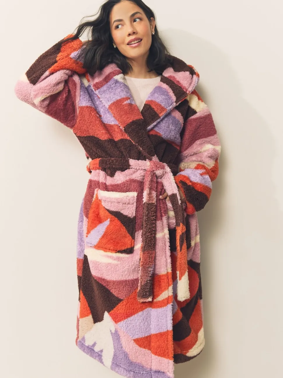 Imprimé scène abstraite Orange - Robe de chambre en peluche en borg