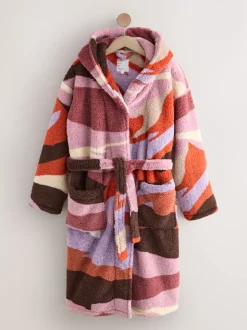 Imprimé scène abstraite Orange - Robe de chambre en peluche en borg