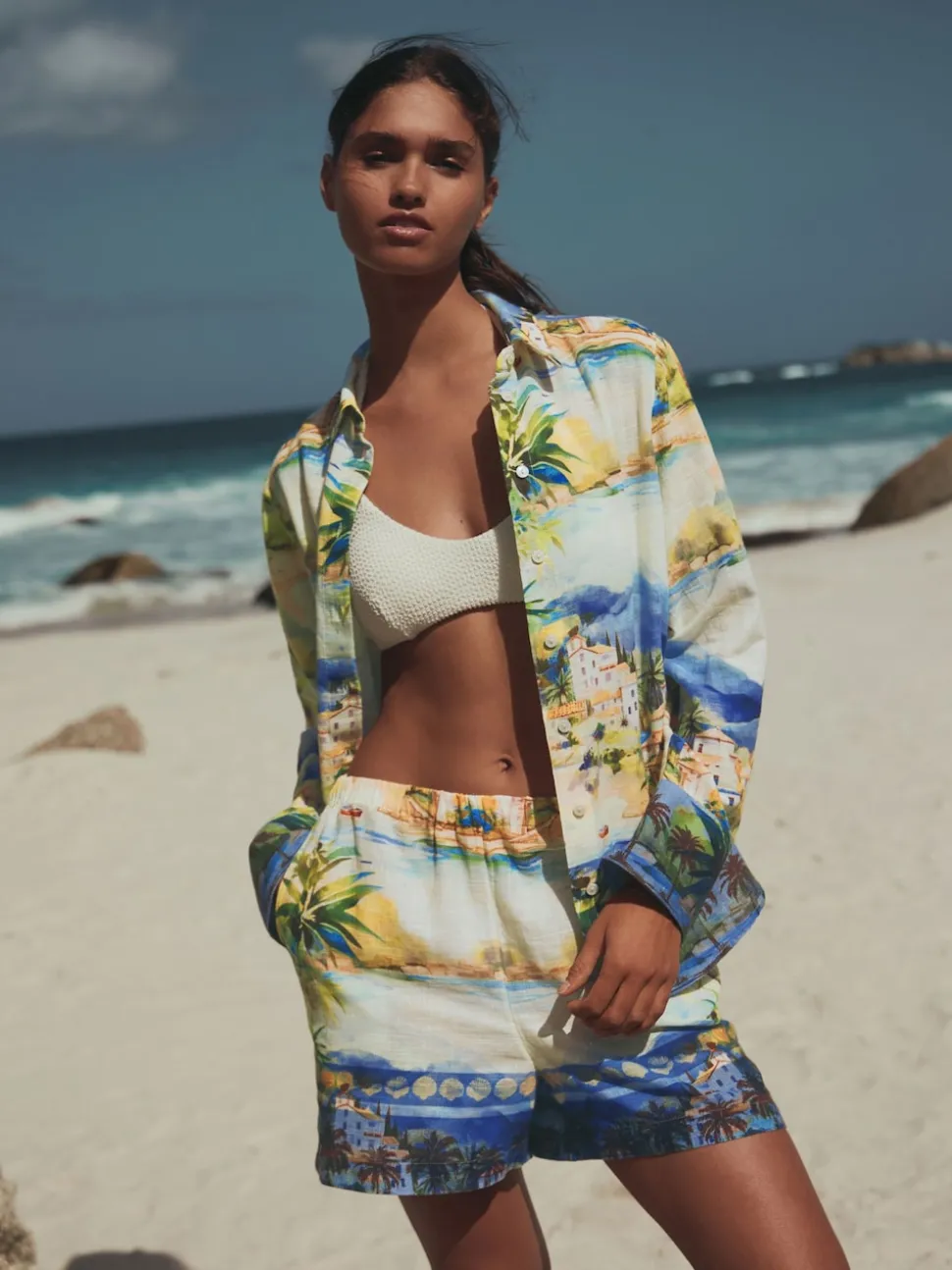 Imprimé scénique - Short à taille élastique en lin