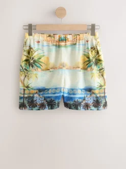 Imprimé scénique - Short à taille élastique en lin