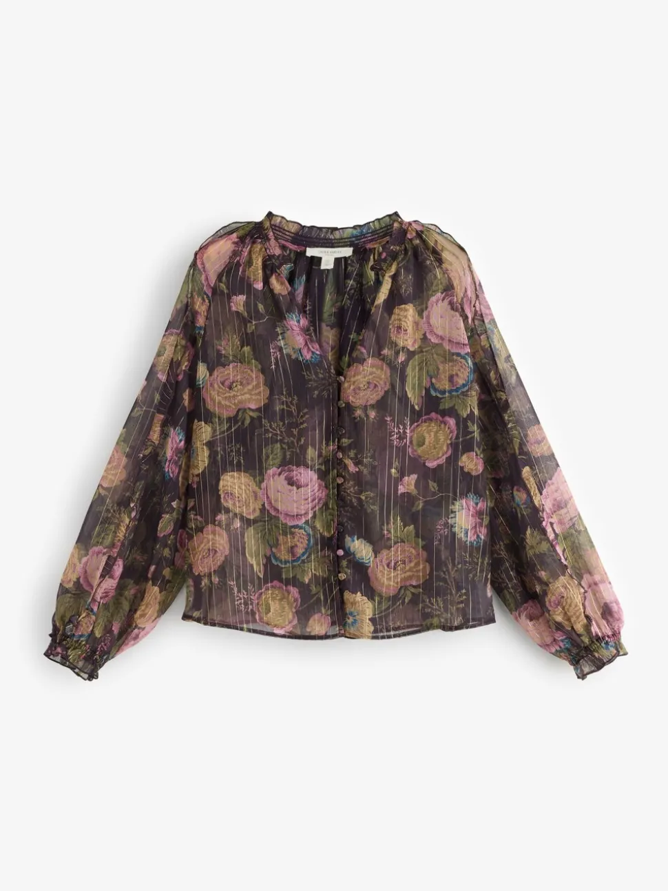 Imprimé Uffington noir - Chemisier Laura Ashley en mousseline à volants avec Lurex