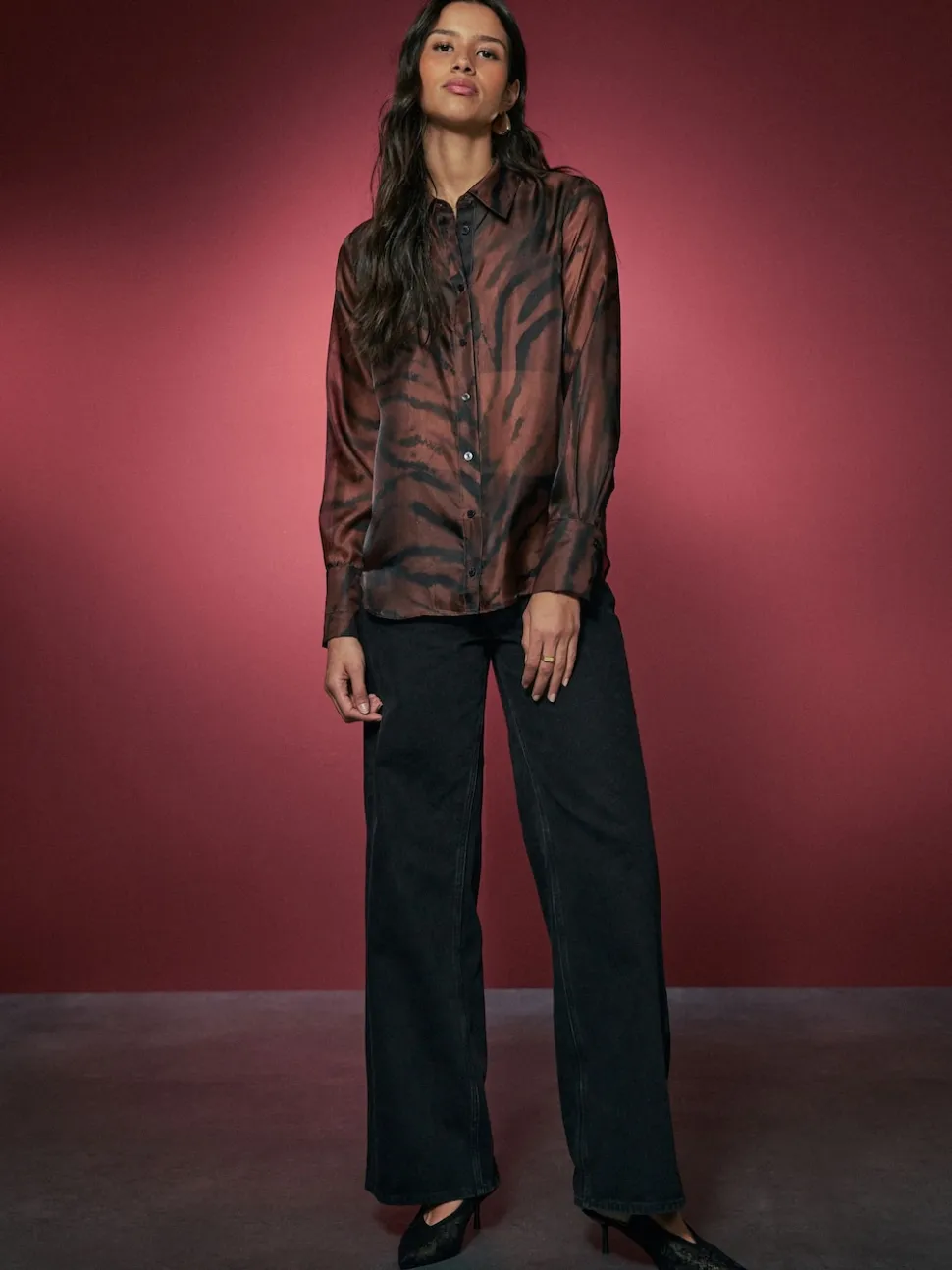 Imprimé zèbre marron chocolat - Chemise transparente à manches longues