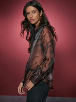 Imprimé zèbre marron chocolat - Chemise transparente à manches longues