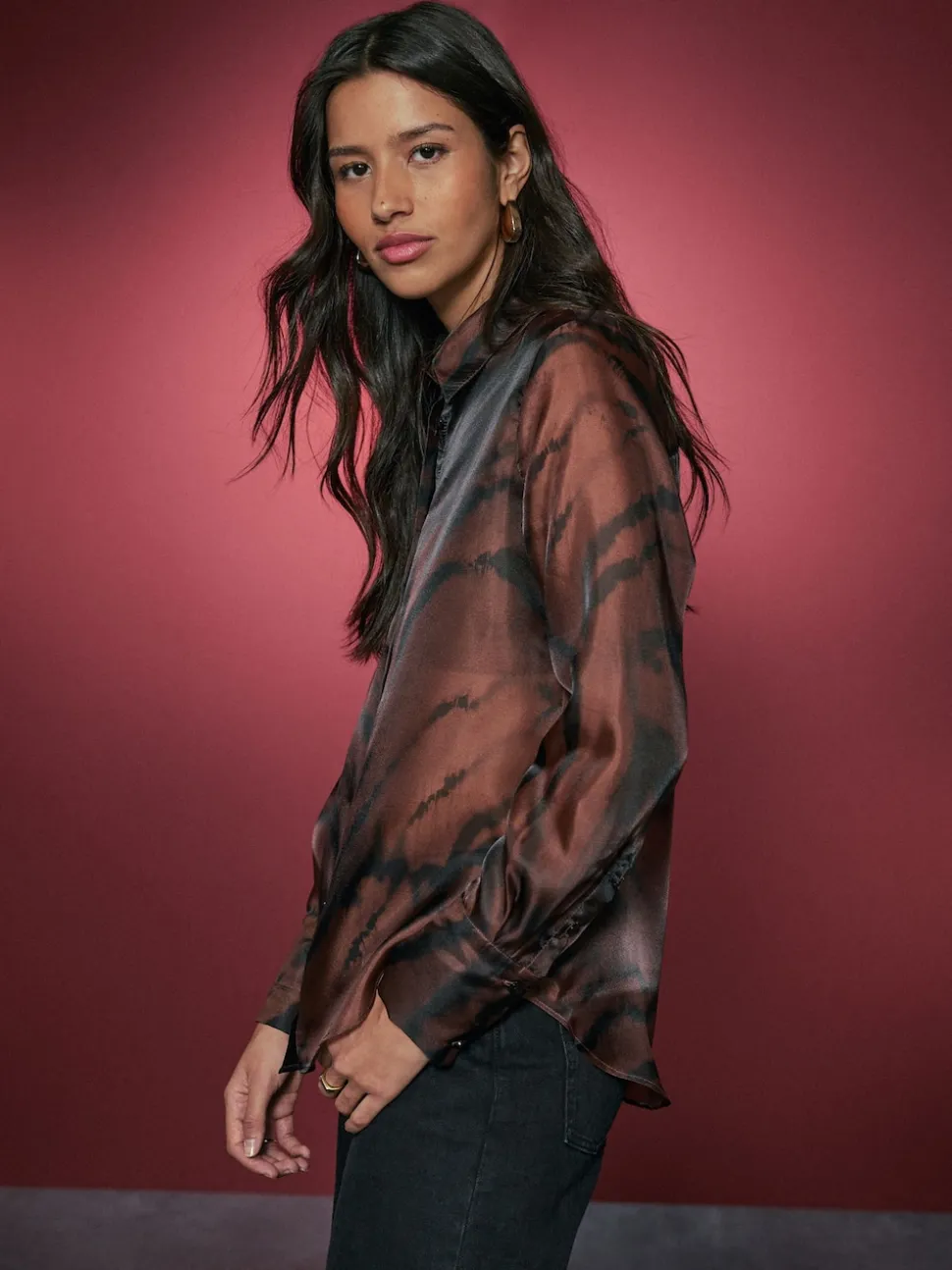 Imprimé zèbre marron chocolat - Chemise transparente à manches longues