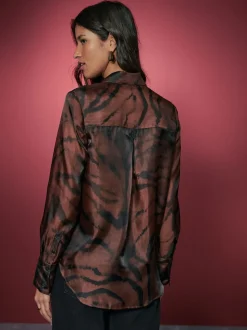 Imprimé zèbre marron chocolat - Chemise transparente à manches longues