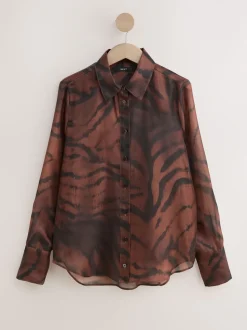 Imprimé zèbre marron chocolat - Chemise transparente à manches longues