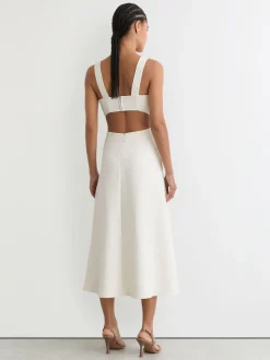 ivoire - Robe mi-longue Reiss Dina en sergé à découpe à la taille