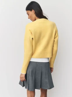Jaune - Cardigan super doux en maille avec cravate devant