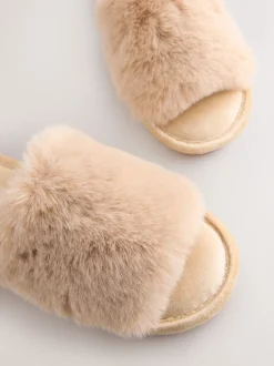 Jaune - Chaussons latéraux en fausse fourrure