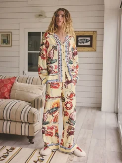 Jaune - Pyjamas boutonnés en Blend viscose/Lin