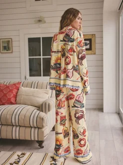 Jaune - Pyjamas boutonnés en Blend viscose/Lin
