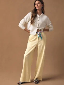 Jaune citron - Pantalons intelligents à jambe large en lin Blend