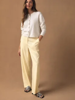 Jaune citron - Pantalons intelligents à jambe large en lin Blend