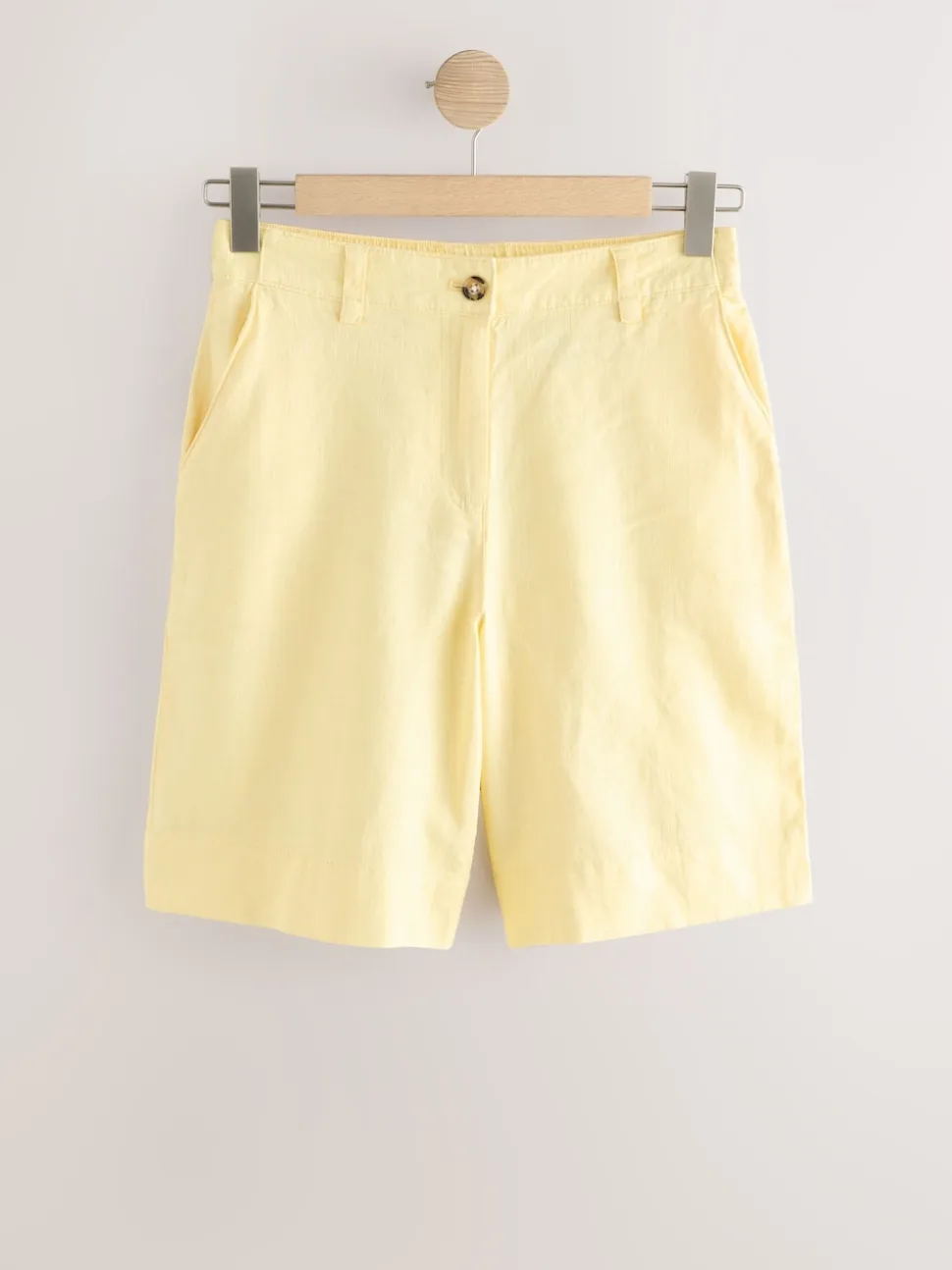 Jaune citron - Shorts de genou de mélange de lin