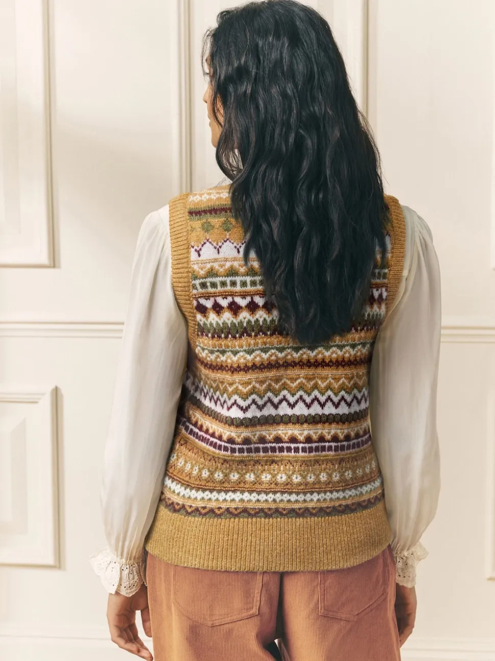 Jaune moutarde - Débardeur Laura Ashley Fairisle en maille