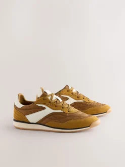 jaune ocre - Baskets à lacets avec empiècement