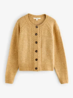 jaune ocre - Cardigan Laura Ashley en maille torsadée
