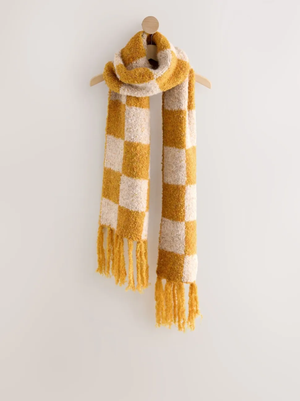 jaune ocre - Écharpe lourde en maille bouclée à damier