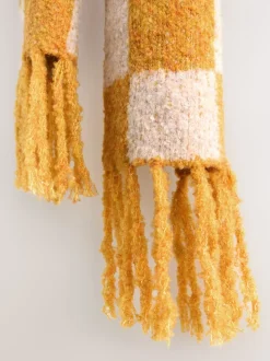 jaune ocre - Écharpe lourde en maille bouclée à damier