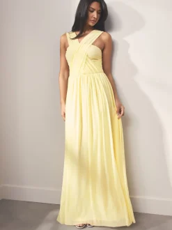 Jaune pastel - Robe longue de demoiselle d’honneur multicolore en maille pour invitée de mariage