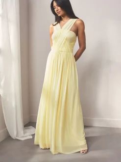 Jaune pastel - Robe longue de demoiselle d’honneur multicolore en maille pour invitée de mariage
