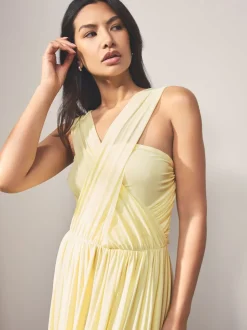 Jaune pastel - Robe longue de demoiselle d’honneur multicolore en maille pour invitée de mariage
