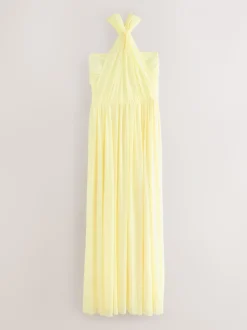 Jaune pastel - Robe longue de demoiselle d’honneur multicolore en maille pour invitée de mariage