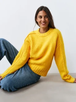 Jaune vif - Pull ras du cou avec laine