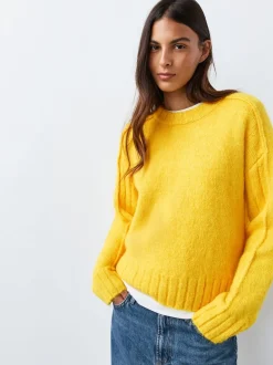 Jaune vif - Pull ras du cou avec laine
