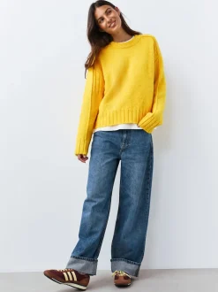 Jaune vif - Pull ras du cou avec laine