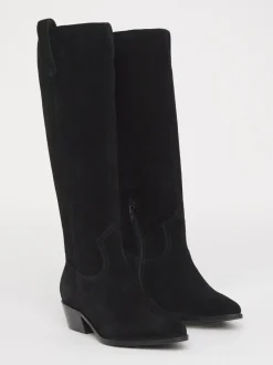 JD Williams Bottes western en daim véritable au genou dans un mollet courbé