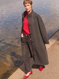 JD Williams Manteau long en laine Blend col cheminée