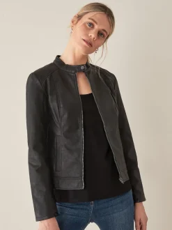 JDY Veste en faux cuir sans col 100% coton