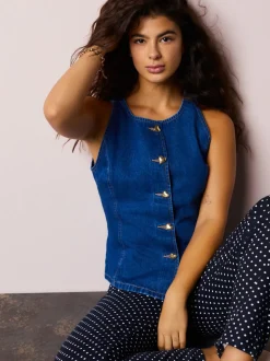 Jean bleu moyen - Gilet boutonné cœur