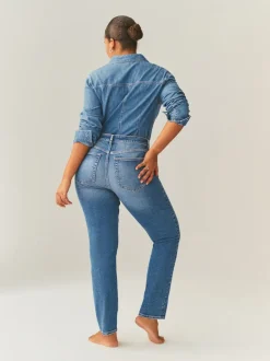 Jean bleu moyen - Jean ajusté extensible taille milieu Hourglass