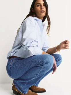Jean bleu moyen - Jean bootcut Extensible taille Milieu