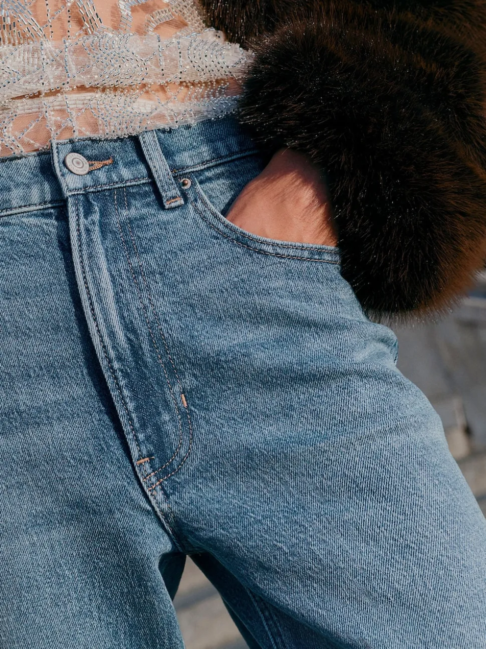 Jean bleu moyen - Jean colonne extensible Mom Comfort