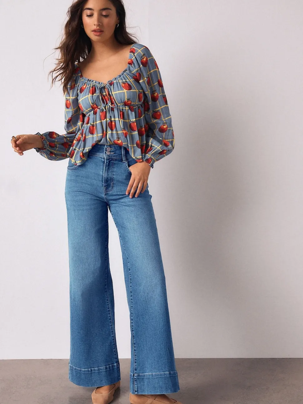 Jean bleu moyen - Jean extensible Ample taille haute