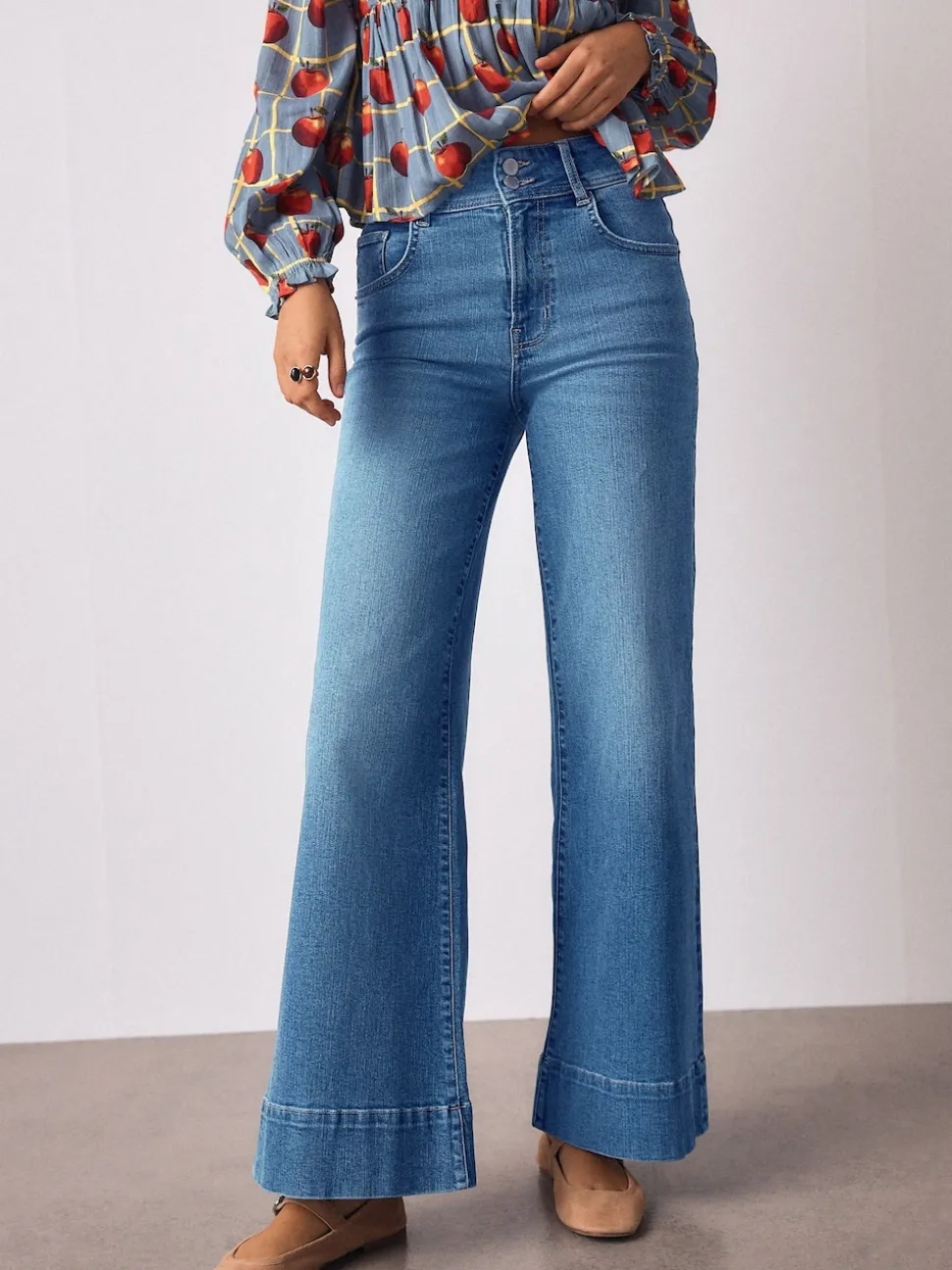 Jean bleu moyen - Jean extensible Ample taille haute
