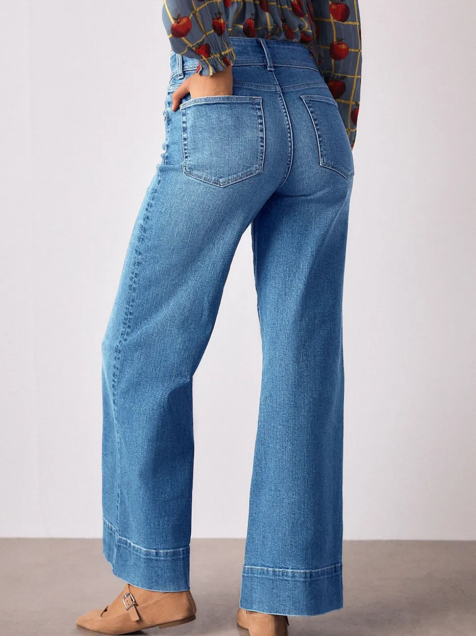 Jean bleu moyen - Jean extensible Ample taille haute