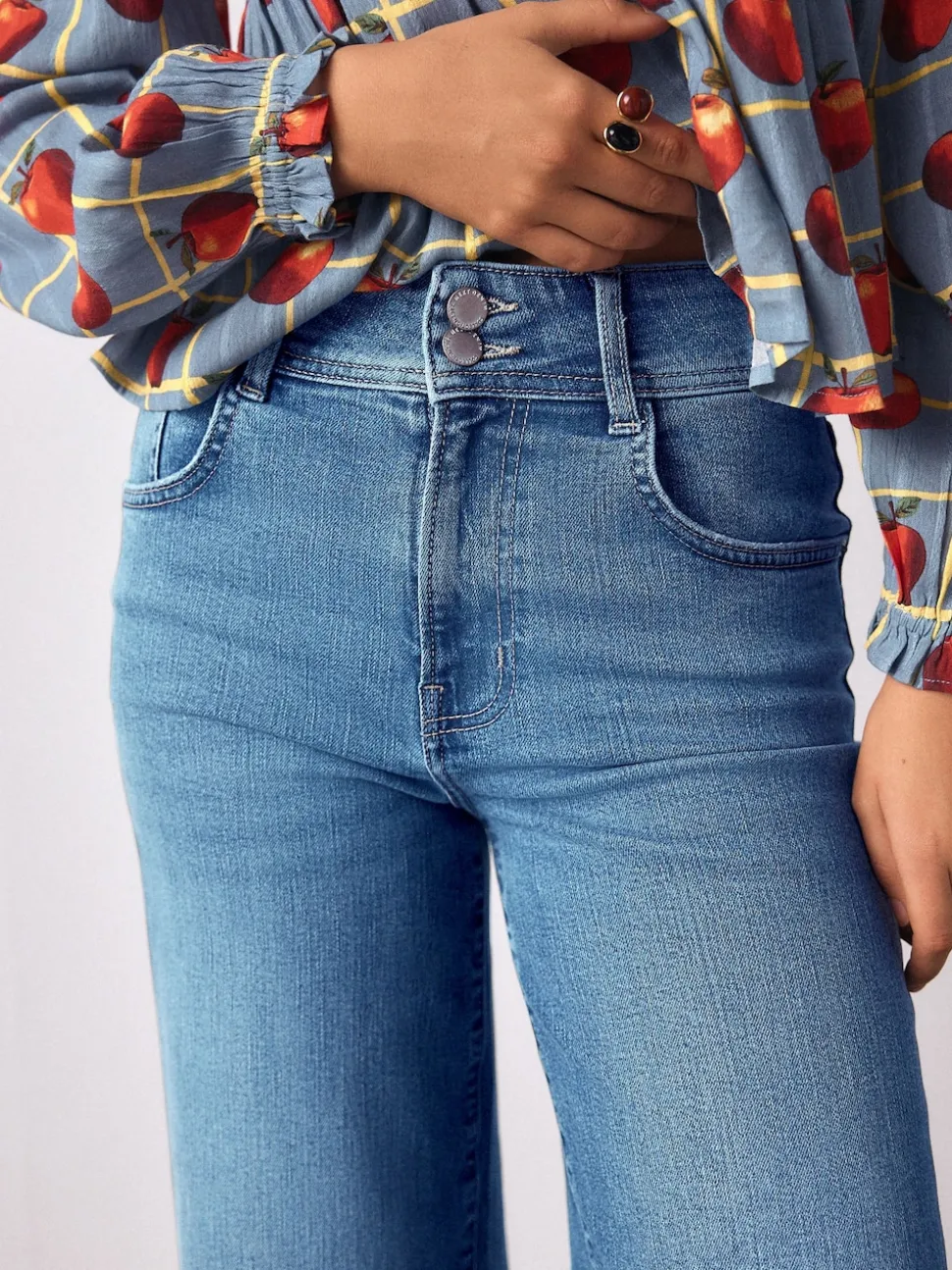 Jean bleu moyen - Jean extensible Ample taille haute