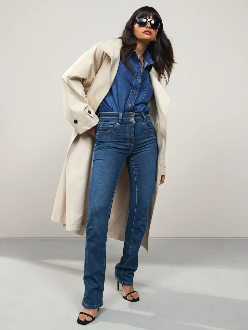 Jean bleu moyen - Jean slim boot cut réhaussant