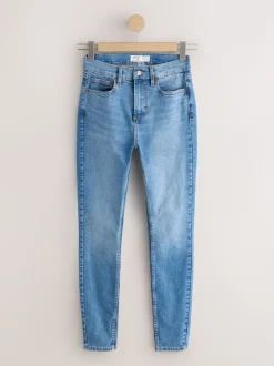 Jean bleu moyen - Jeans skinny extensible taille milieu